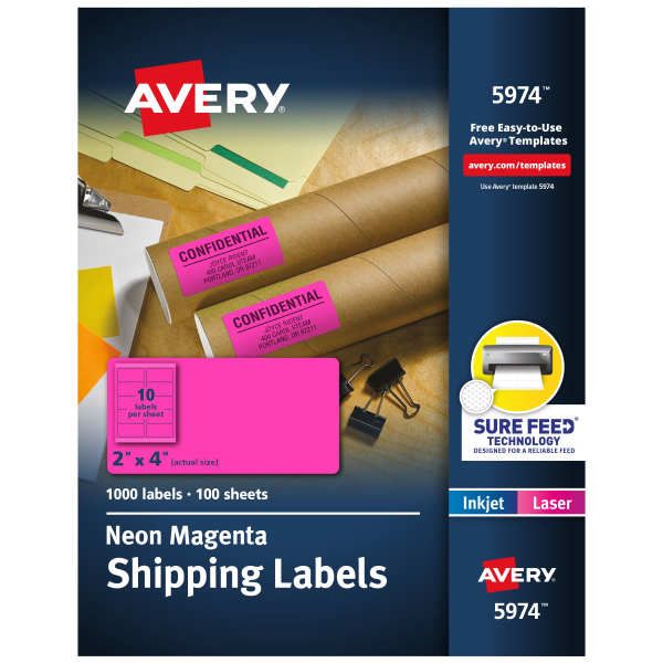 Neon Magenta Labels, 2" x 4", 1,000 Total (5974)